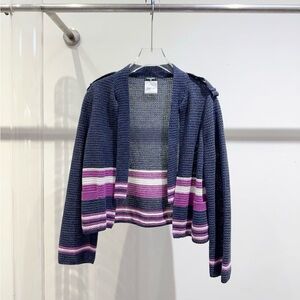 🚩steal Authentic CHANEL Navy and Pink Striped Knit Blazer